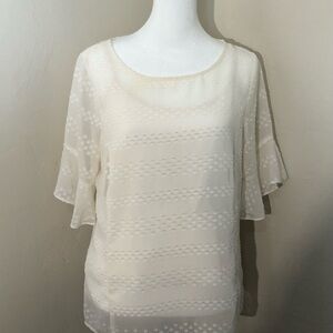 Sheer Y2K Blouse Casual Women’s  SZ M Top Dressy Career Ruffles 3/4 Sleeve